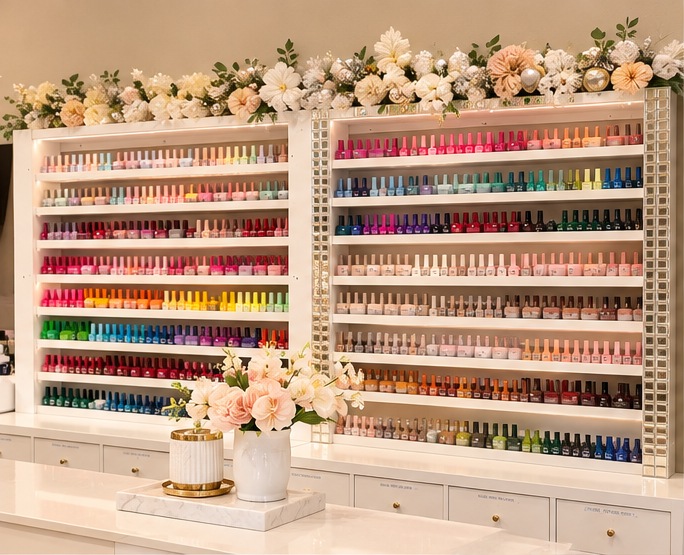 Colorful polish wall in an enhanced salon concept